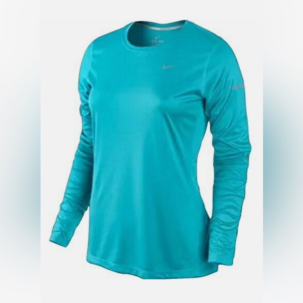 Nike Women's LS Miler UV Running Top Blue Lagoon-size large